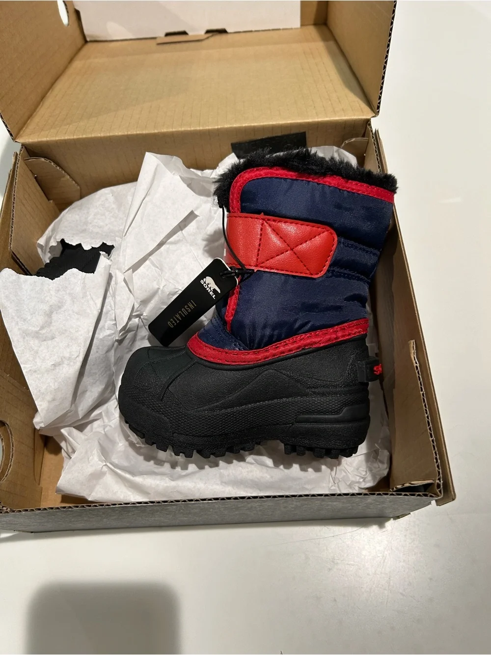 Sorel Kids Snow Commander Toddler Navy and Red Snow Boots with Black Sole